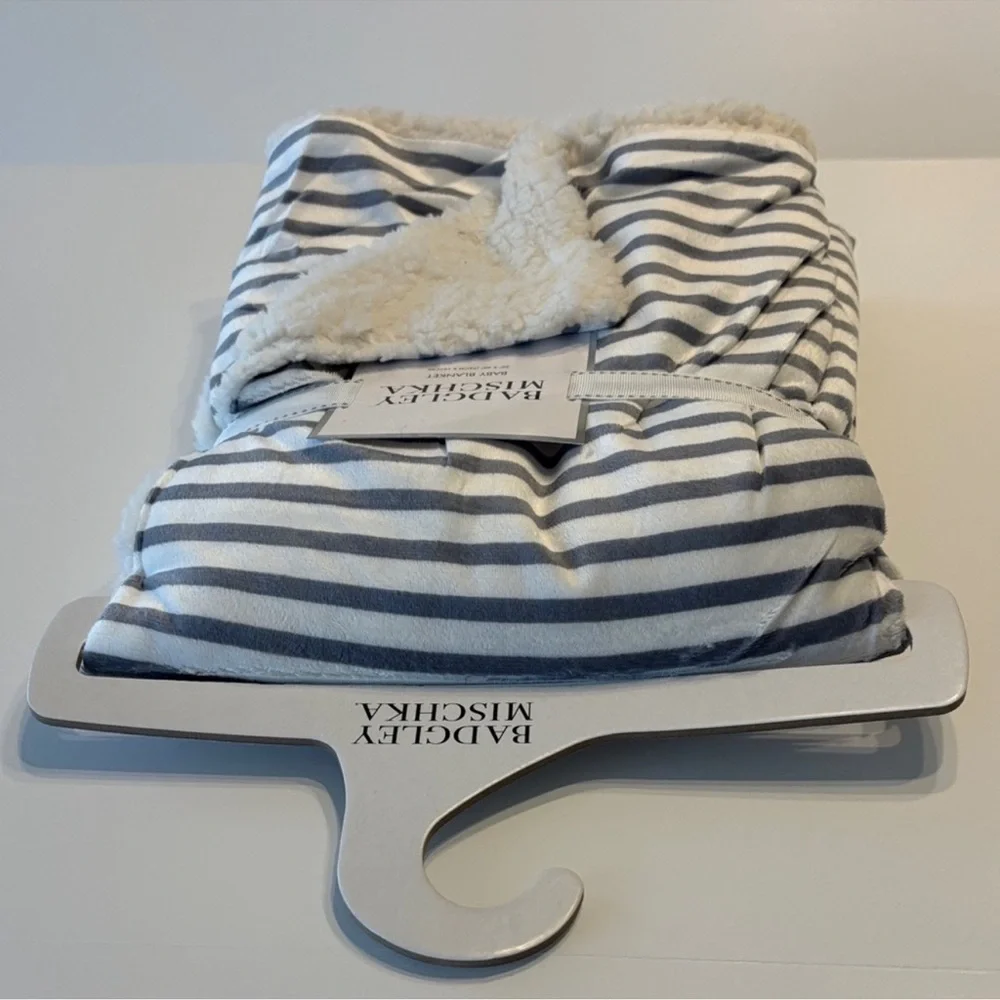 Badgley Mischka Baby Blanket Gray and White Striped 30